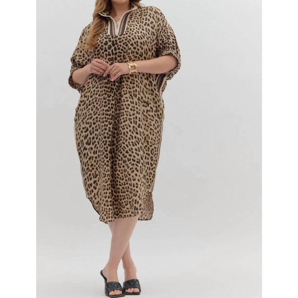 NEW ENTRO leopard midi dress in khaki